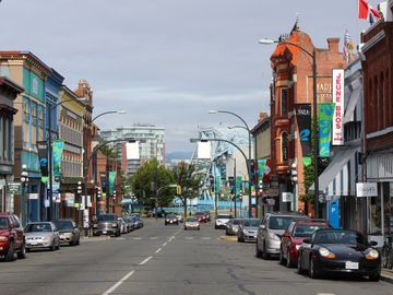Heritage shopfronts along Johnson Street in downtown Victoria